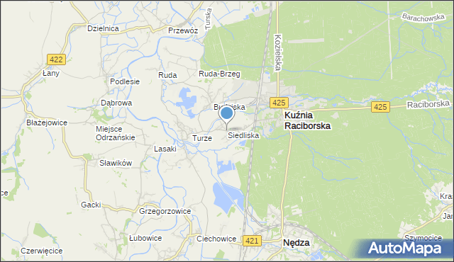 mapa Siedliska, Siedliska gmina Kuźnia Raciborska na mapie Targeo